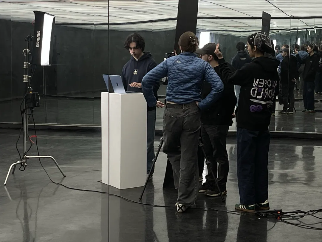 Crew reviewing footage